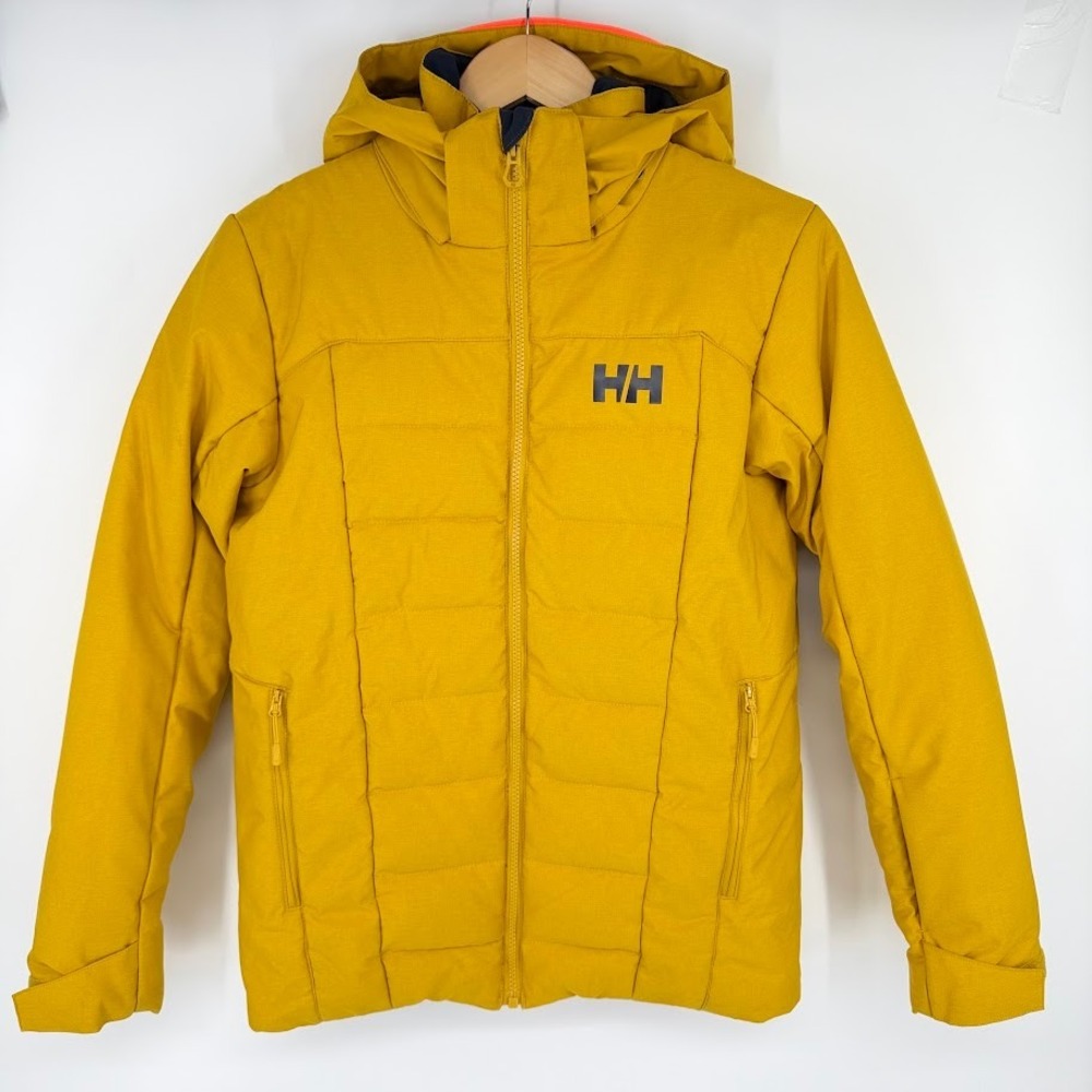 Helly Hansen Venture Ski Jacket Youth Size 14 Yellow Hooded RECCO Insulated Ski